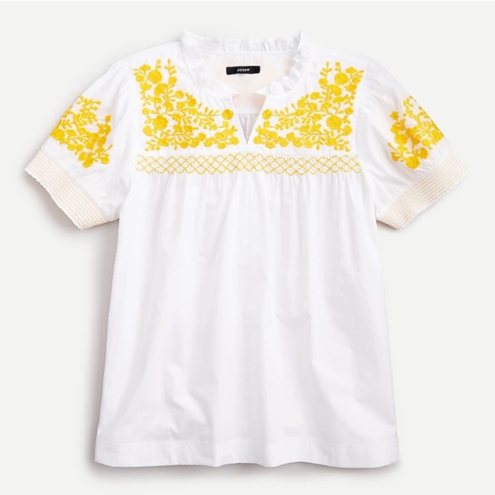 NWT J.Crew Puff Sleeve Embroidered Peasant Top